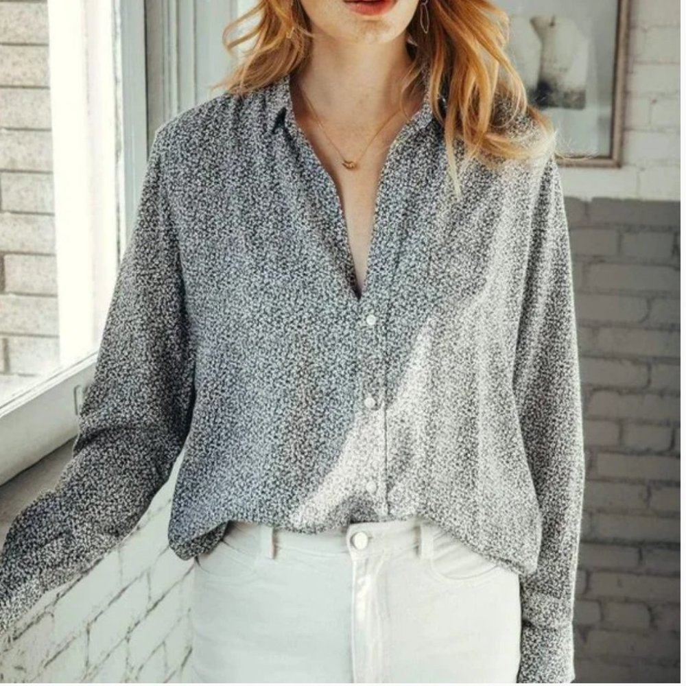 Frank & Eileen Black and White Microprint Button-Down Shirt